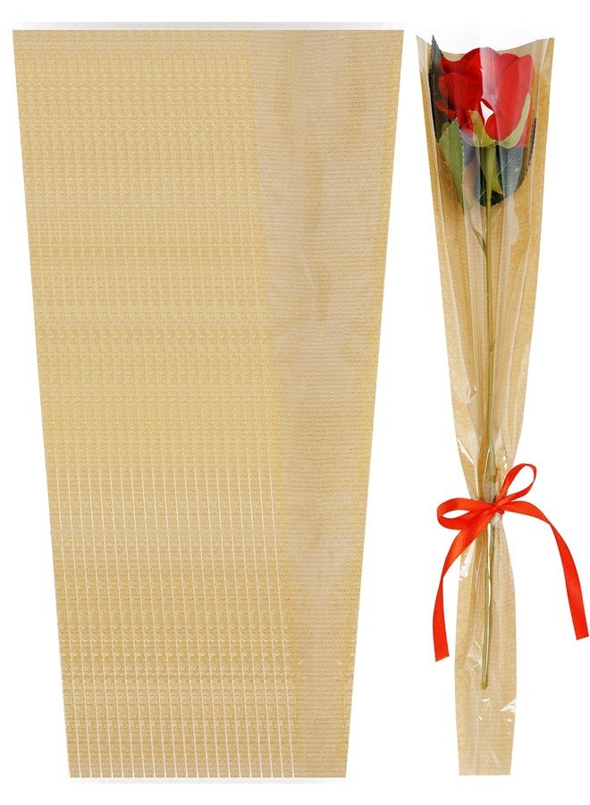 mifengda 50 Brown Kraft Paper Flower Wrapping Bags - Single Floral Sleeves for Mother's Day, Wedding, Valentine's Gifts (5x15.75in) - Image 1